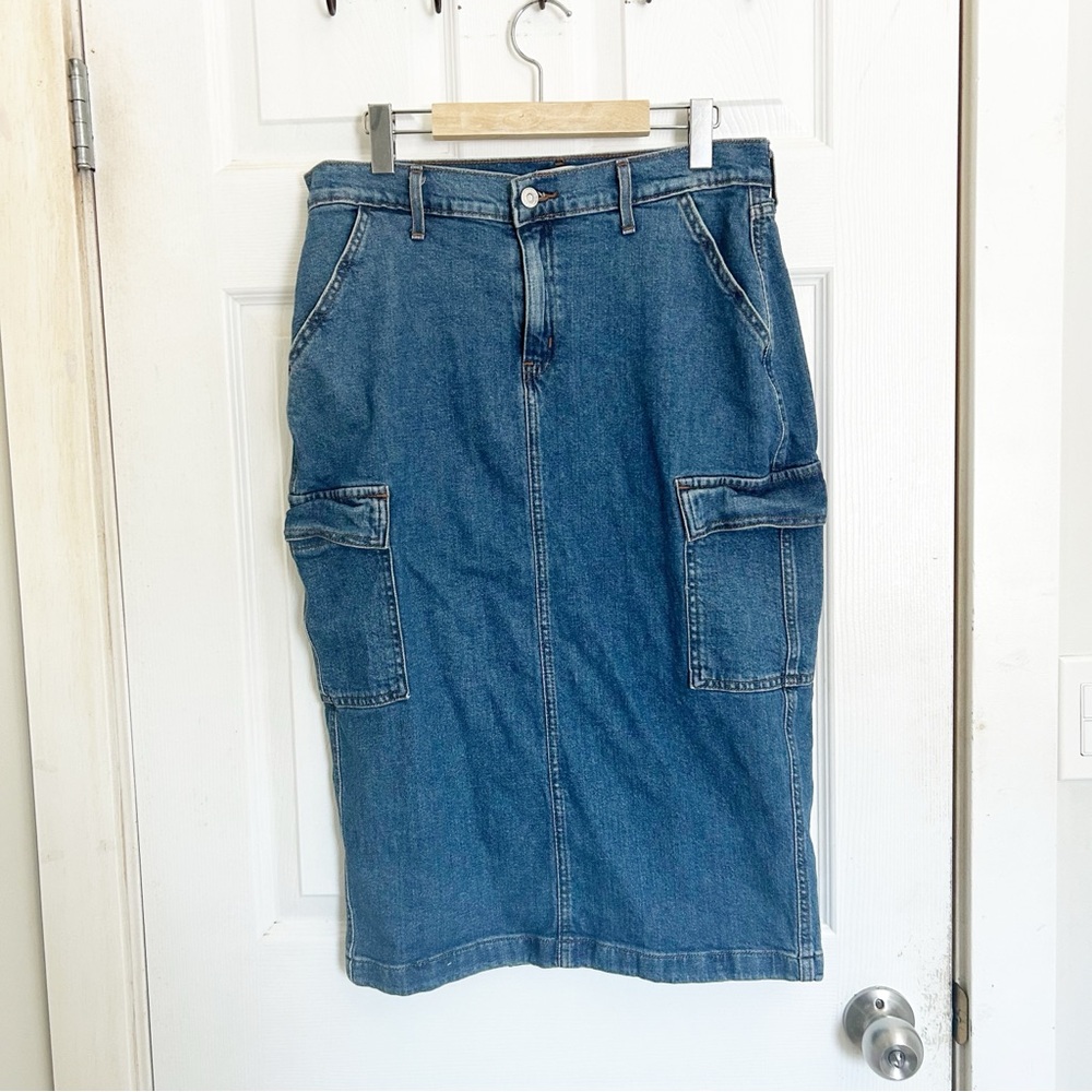 Levi's Blue Denim Cargo Skirt Stretch Casual Western Bohemian Skater